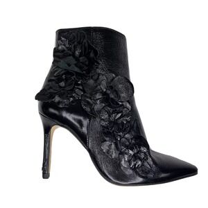 Zara‎ Collection 3D Floral Ankle Boots EU 36 Black Leather Glam Gala Party Goth